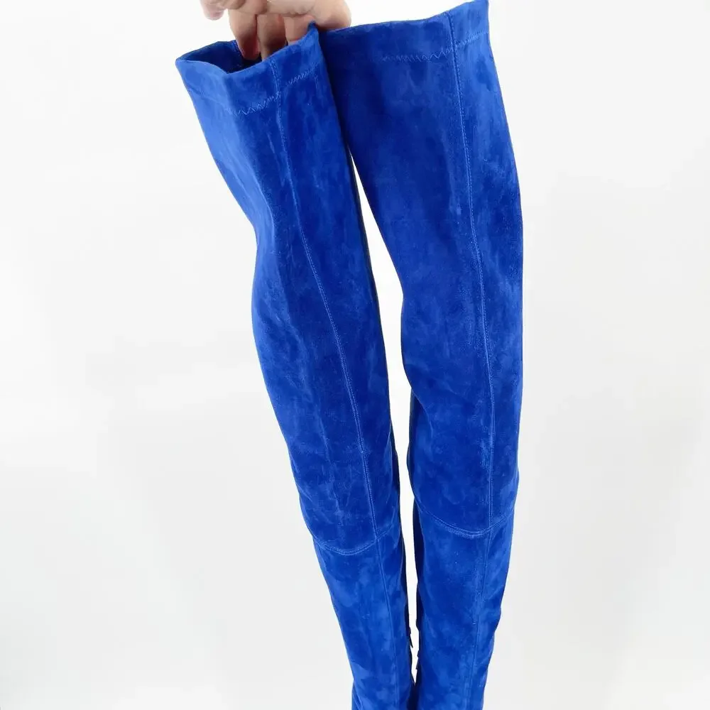 Christian Louboutin Condora Botta Alta Galactiqueen Blue Suede OTK Boots EU 41